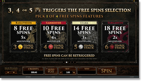 Game of Thrones Free Spins