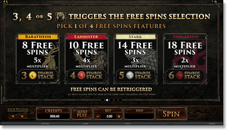 Game of Thrones free spins