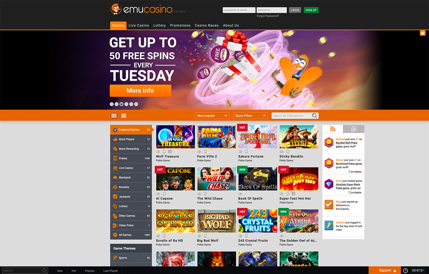 Emu Casino desktop