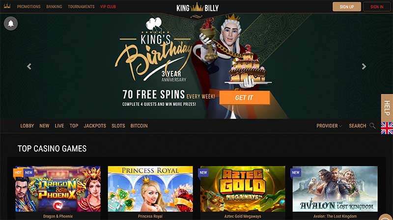 King Billy Casino bonus offers 