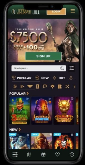 Jackpot Jill Casino lobby interface showcasing slots and navigation