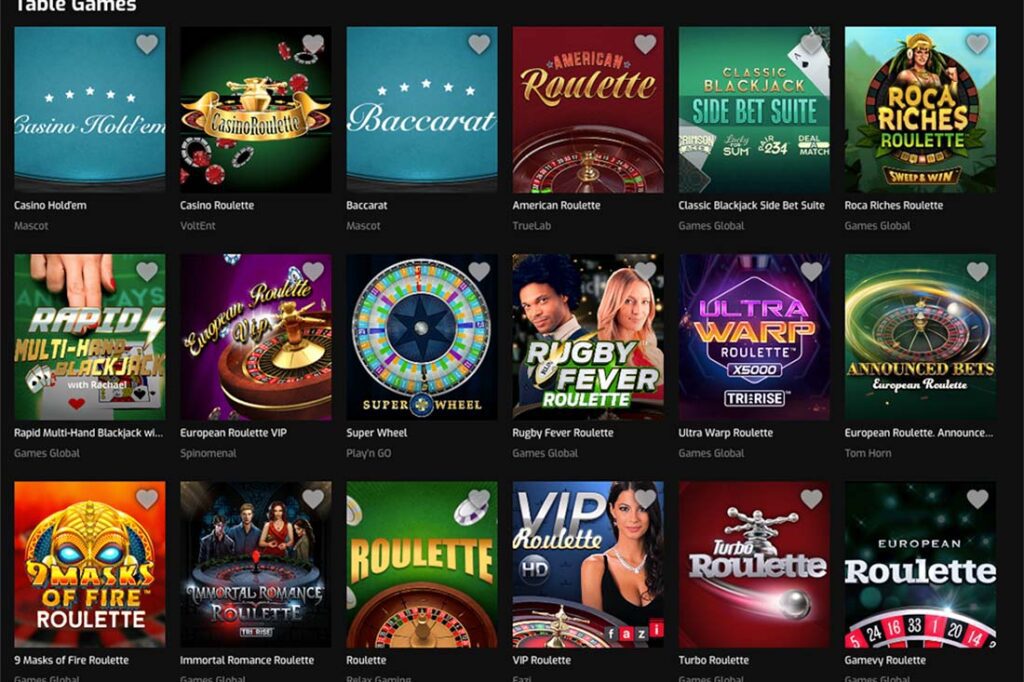 Hugo Casino table games